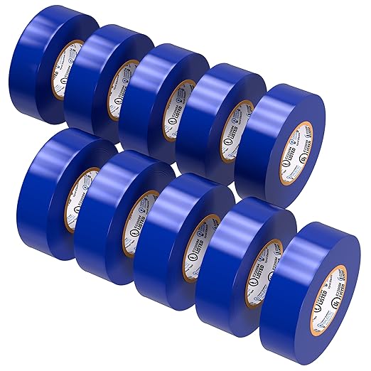 OHLECTRIC Professional Grade Vinyl Electrical Tape (10 Pack) Blue - 7 Mil Thick Flame-Retardant, Heat & Weather Resistant 3/4 Inch x 60 Feet | Ideal for Contractors & Electricians