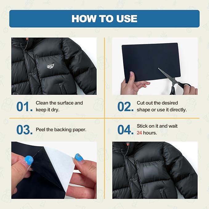 KING MOUNTAIN Self Adhesive Nylon Fabric Repair Patch, 5×8 Inches 8 Pcs, Quick Down Jacket Repair Patch, Waterproof Outdoor Gear Patch Kit for Tent,Backpacks,Umbrella, Gloves, Sleeping Bag (Black