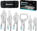 DURATECH 6-Piece CR-V Pliers Set - 6-1/2', 9-1/2' Long Nose, 5', 7' & 10' Curved Jaw, 6' C-Clamp, Fast Release with Oxford Rolling Pouch