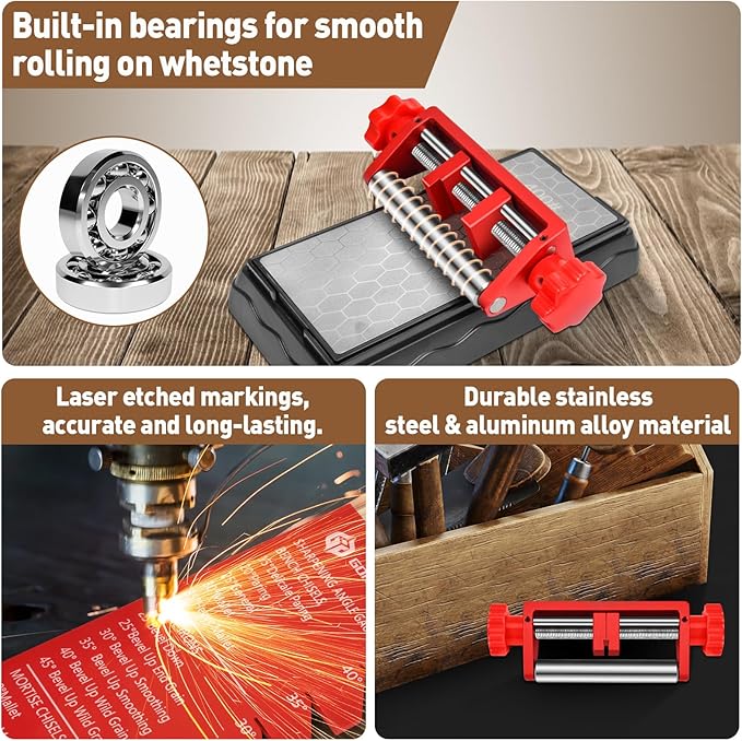 Chisel Sharpening Jig, Wood Honing Guide for Chisels and Planes Width 0.1" to 2.8" with Sharpening Angle Fixture, Angle Gauge from 10° to 45°