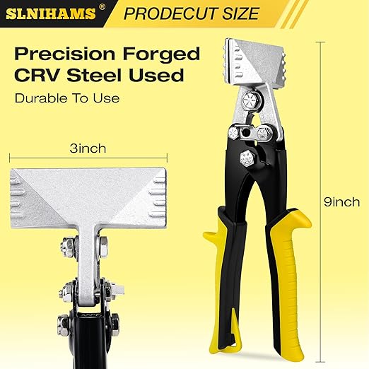 3-Inch Sheet Metal Hand Seamer Tool, Heavy Duty Sheet Metal Bender for HVAC, Straight Jaw Bender with 1/4" Depth Mark, CRV Steel Construction & Ergonomic Non-Slip Grip