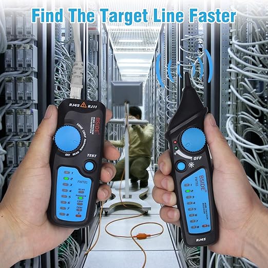 BSIDE Wire Tracker RJ45 RJ11 Network Cable Tester, Dual knob with Anti-Interference, Telephone Line Tracer Internet LAN Wire Finder Toner Network Cable Collation Continuity Checker with Carrying Case