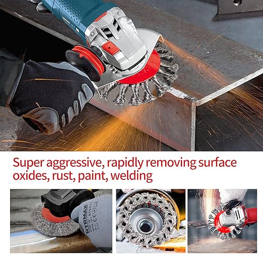 Wire Wheel Brush for 4-1/2" Angle Grinder 3in Wire Wheel Cup Twisted/Crimped Brushes 5/8"-11 Threads Arbor - 2pcs