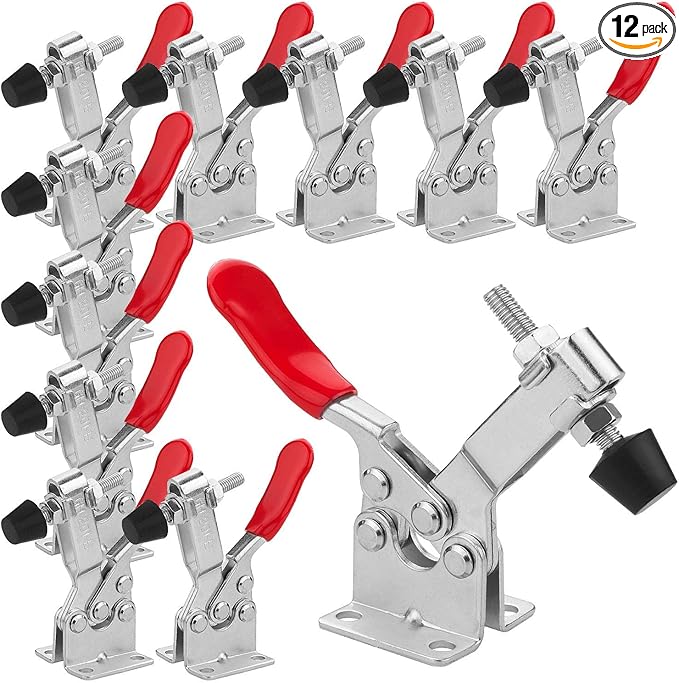 Adjustable Toggle Clamp 12 Pack 201-B Style Quick Release Toggle Latch Hold Down Clamp Antiskid Red Horizontal Clamps 360Lbs Holding Capacity Quick Release Woodworking Tool