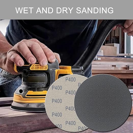 6 Inch 50 Pcs Wet Dry Sanding Discs Hook and Loop, 400 Grit Sandpaper Automotive Wood Metal Polishing & Sanding, Silicon Carbide Sand Paper for Random Orbital Sander (Grit 400)