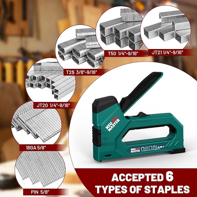 NEU MASTER 6-in-1 Staple Gun, Upholstery Stapler with 4000 Counts Staples, Staple Gun Heavy Duty for Wood, Fixing Material, Decoration DIY, Carpentry, Furniture