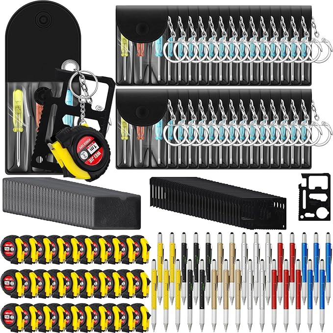 120 Pcs Mini Tape Screwdriver Keychain Set Christmas Men Gifts Bulk Adult Party Favors Multitool Pen Card Tool Measuring Keychains Stocking Christmas Stuffers for Men Dad (Multicolor)