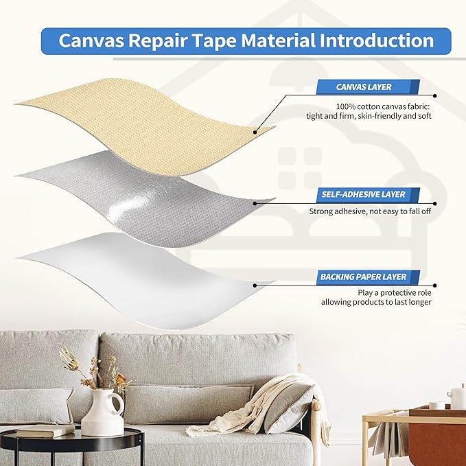 KING MOUNTAIN Canvas Repair Patch 16×60 Inch Self-Adhesive Waterproof Fabric Patch for Sofas, Tents, Furniture,Tote Bags, Car Seats (Beige)