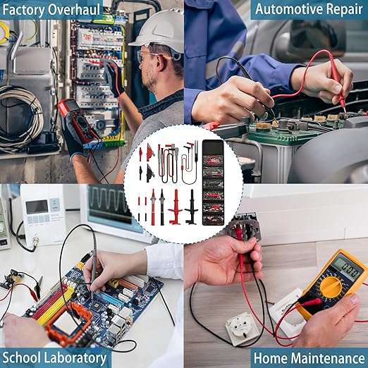 15 Pcs Multimeter Test Leads Kit with Alligator Clips,Test Hook,Test Probe,Tweezer CAT III for Professional Electrical Testing for Fluke/AstroAI/INNOVA Multimeter,Clamp Meter