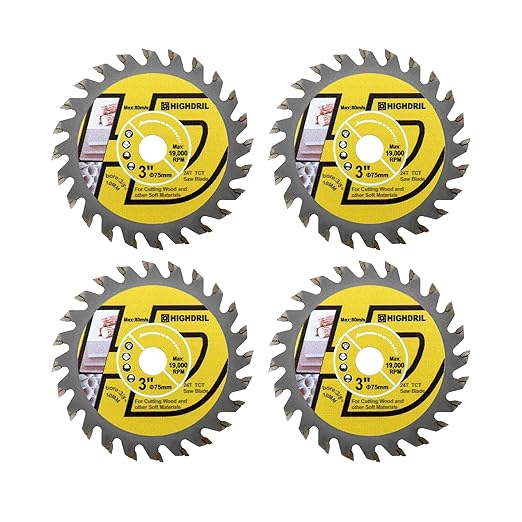HIGHDRIL TCT Wood Blade 3" 75mm x Arbor 3/8" 10mm - 4pcs Angle Grinder Cutting Disc for Cutting Wood Plywood Chipboard Multilayer Panels