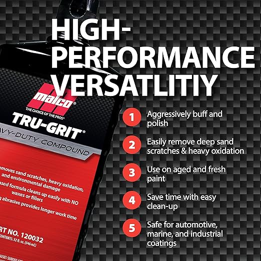 Malco Tru Grit - Heavy Duty Buffing and Polishing Compound for Cars/Automotive Paint Correction and Detailing/Removes 1000-1500 Grit Sand Scratches / 1 Gallon (120001)