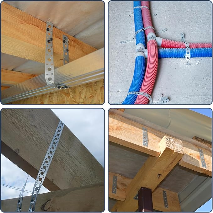 White Metal Strap 1-Inch x 50FT 0.6mm Thickness Galvanized Pipe Hanger Strap Metal Strapping with Holes Plumbers Strap for Pipe Supports Hanging
