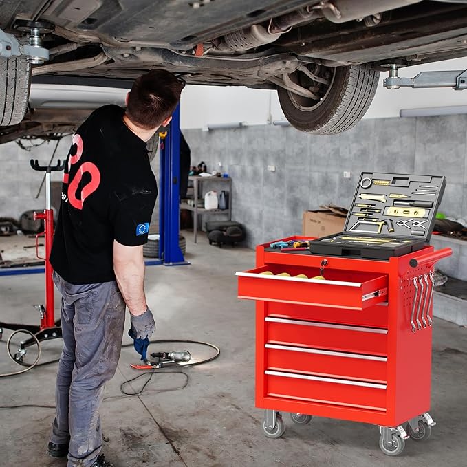 5 Drawers Rolling Tool Chest, Portable Storage Tool Box with Wheels, Tool Chest with Lock for Warehouse, Garage, Repair Shop and Tool Room