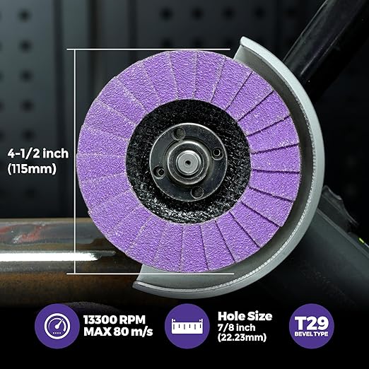 5-Pack 4.5" x 7/8" Ceramic Flap Disc, 120 Grit, Bevel Type #29, Premium Industrial Grade, High-Performance Angle Grinder Grinding Wheel for Edge Grinding - Purple