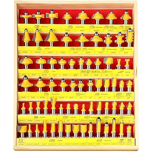 70PCS 1/2 Inch Shank Router Bit Set Door Window Bites with Tungsten Carbide Tips for Use On Wood, Metal, Plastic