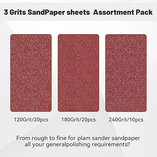 1/4 Sandpaper Sheet,4-1/2"*5-1/2" Assorted120-180-240,50PACK