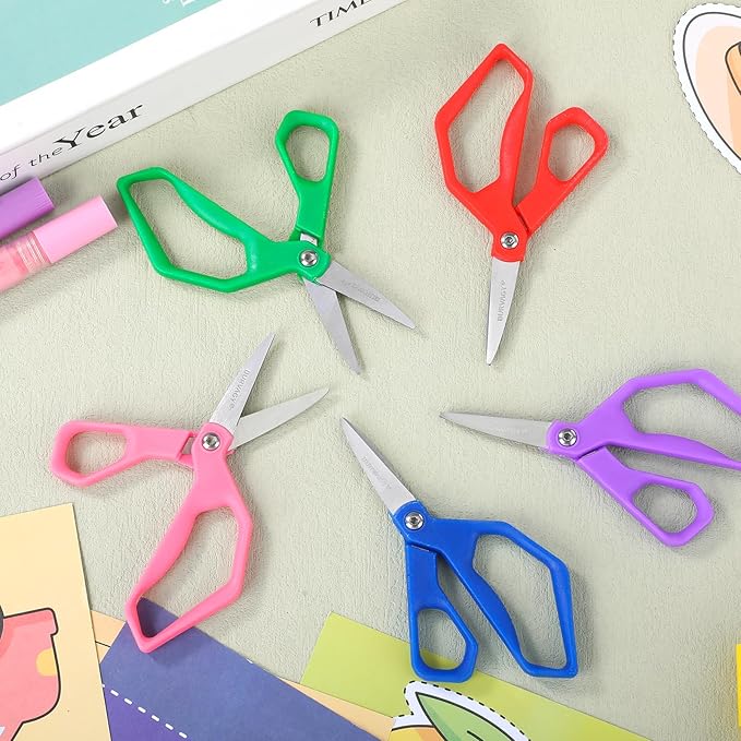 35Pack 5" Small School Student Pointed-Tip Craft Kids Scissors, Stainless Steel Blades Comfort Grip 5 Inch Safety Scissors Bulk for Kids Children Toodler Cutting Paper Crafting