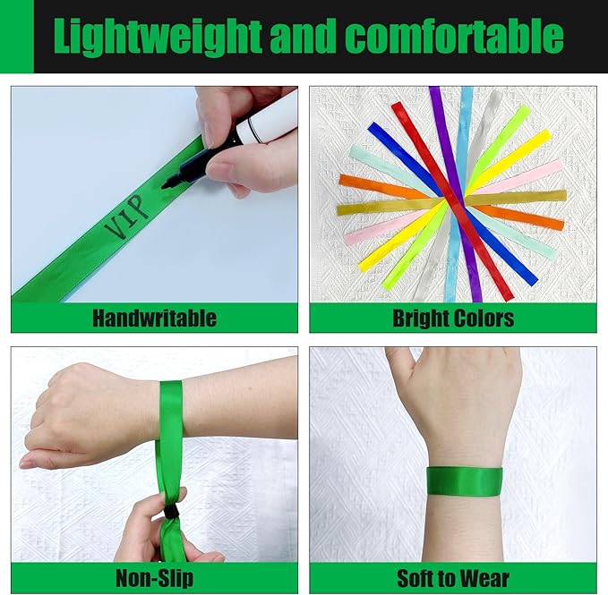 100 Cloth Wristbands for Events, Lightweight Concert & Club Entry (Green)