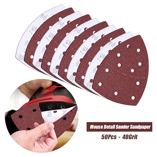50PCS Mouse Detail Sander Sandpaper 11 Holes 40 Grit Hook and Loop Mouse Sanding Sheets for Mouse Sanders Abrasive Pads for Precision Sanding