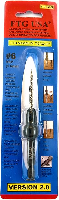 FTG USA #6 (9/64") Countersink Drill Bit for Wood with Tapered Drill Bit