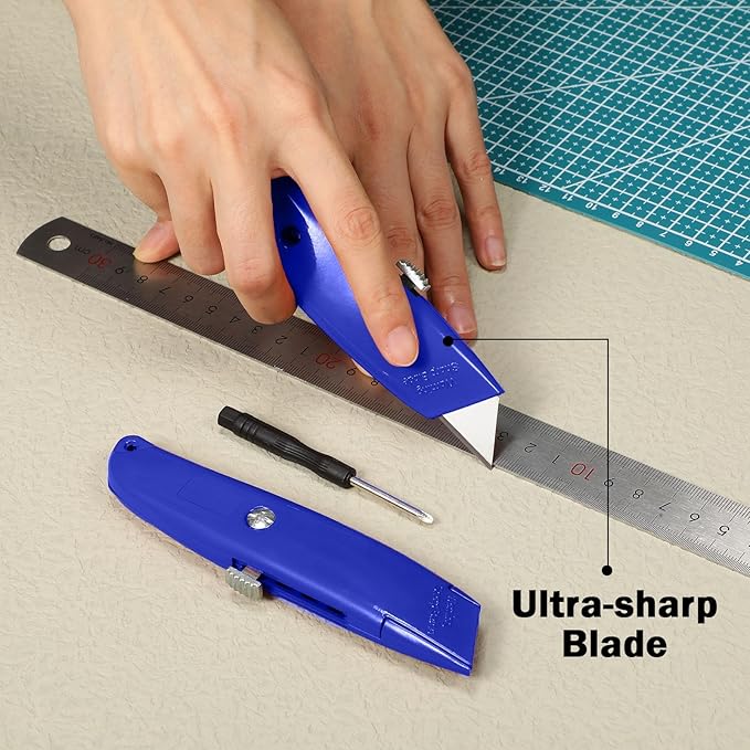 Lasnten 12 Pcs Box Cutter Bulk Retractable Utility Knife Heavy Duty Aluminum Alloy Carpet Knife Package Opener Cutter Blade for Cardboard Plastics Cartons DIY Home Warehouse Office(Blue)