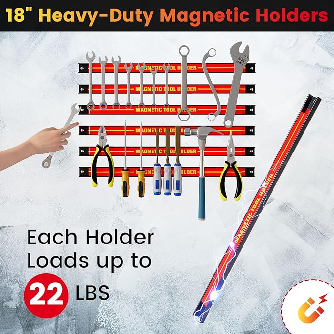 Goplus 6PCS 18" Magnetic Tool Holder, Magnetic Tool Holder Strip, Heavy Duty Magnetic Tool Bar,Space Saving Metal Tool Organizer Rack,Tool Magnet Bar for Workshop Garage, 176LBS Total Capacity