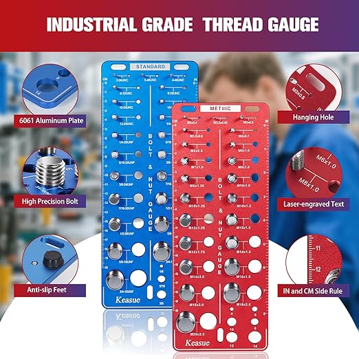 56Pcs Thread Checker, Nut and Bolt Thread Checker Standard and Metric, Thread Gauge Include 22 Inch & 22 Metric & 12 Drill Bit Sizes, Suitable for Nut Bolt Size Finder Classification.