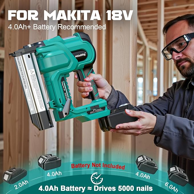 Cordless 2" Brad Nailer Compatible with Makita Battery(No Battery), 2-in-1 Electric Nail Gun/Staple Gun, 18 Gauge Nail Gun Battery Powered with 1000 Nails for Wood Carpentry, Adjustable Depth