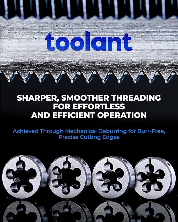 toolant 45pcs SAE Tap and Die Set, 1/4"-1" Large Threading Set with Round Dies for Cutting and Rethreading Internal and External Threads