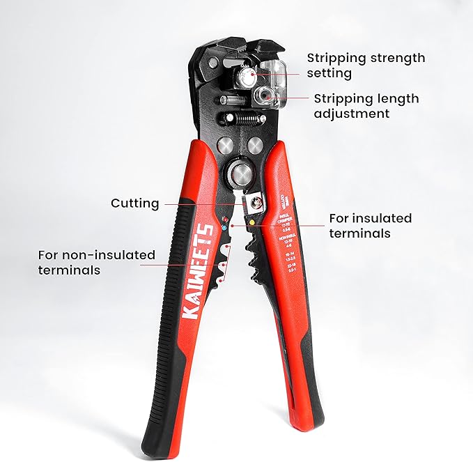 KAIWEETS Self Adjusting Wire Stripper - 3 in 1 Heavy Duty Automatic Wire Stripping Tool | 10-24 AWG Wire Cutter for Electrical Cable Cutting, Crimping Tool