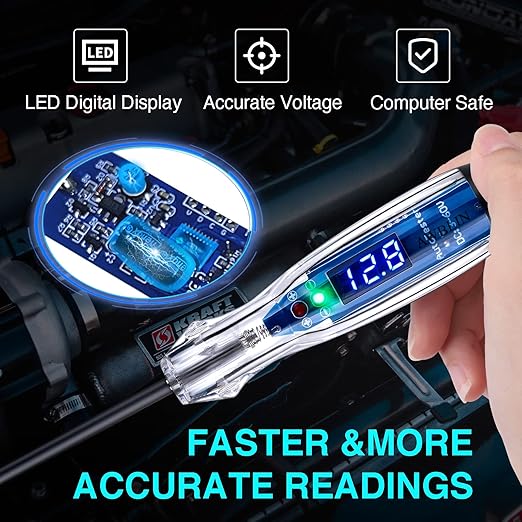 Automotive Test Light 3-60V DC Digital LED Circuit Tester, Heavy Duty Light Tester with Voltmeter, Auto Bidirectional Voltage Tester Electric Test Pen