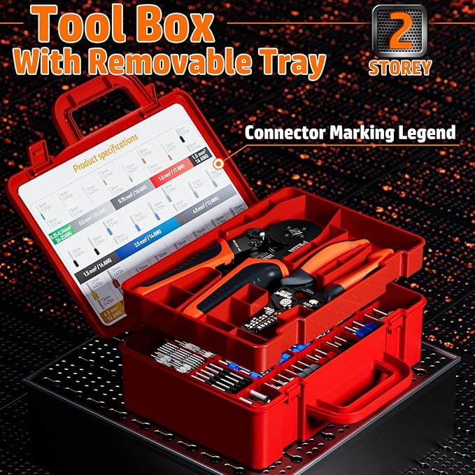 PEBA Ferrule Crimping Tool Kit, 33 Sizes Ferrules Terminal, Self-Adjusting Crimp Pliers for AWG 28-7 Wire Ferrules, Wire Strippers | Wire Crimper - Electrical Connector Pliers - Ratchet Crimp Tool Set