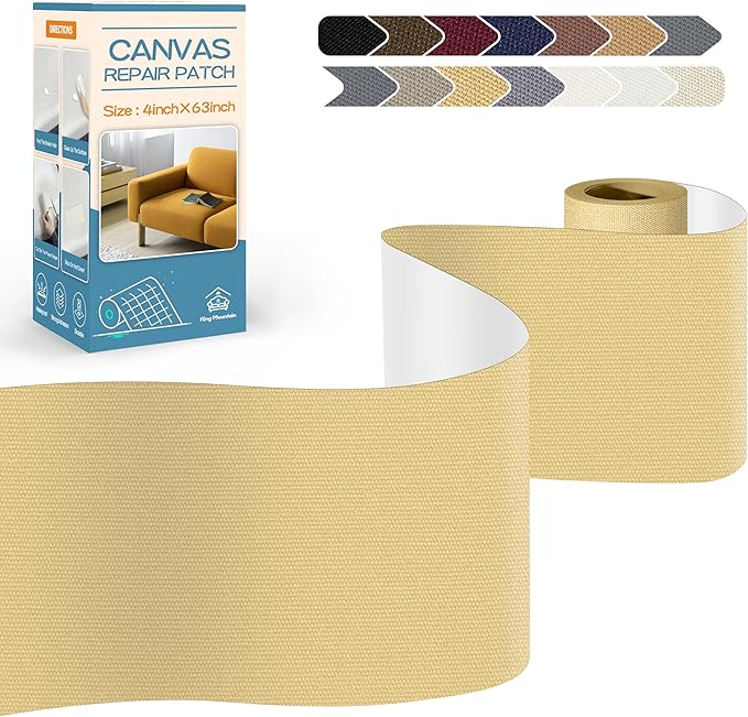 KING MOUNTAIN Canvas Repair Tape,Outdoor Gear Patch, 4×63 Inches,Waterproof,Self-Adhesive for Repairing Boat Covers,Sun Shades,Sofas,Tents,Lounge Chairs,Awnings (Beige-1)
