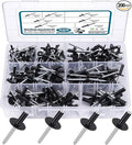 200PCS Black Rivets Pop Rivets Assortment Kit, Large flange Aluminum Rivets(1/8" 3/16" 1/4") Assorted Blind Rivets with Case