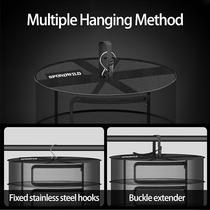 Herb Drying Rack Hanging Mesh Net，Small 4+1 Layer Plant Drying Rack with Door-Type Zipper & Closed Storage Compartment for Folding Basket Dryer Fit in Grow Tents、Garden Outdoor