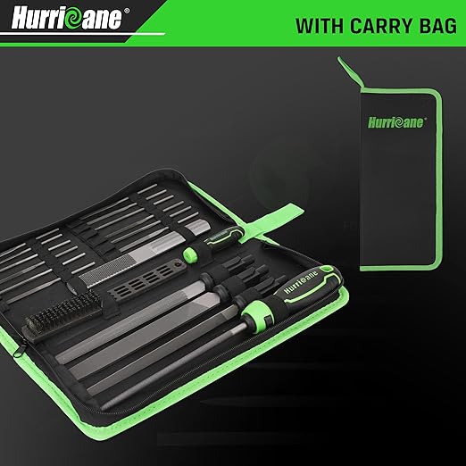 Hurricane 21 PCS Interchangeable Metal File Set,8 inch File Tool Set Include Flat/Triangle/Half-Round/Round Large Files & 12 Needle Files with Universal Quick Change Handles and Carrying Bag