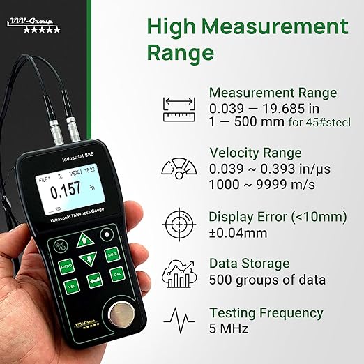 Ultrasonic Thickness Gauge Industrial-888 / Echo-Echo Mode Measure Through Coating up to 19.685mils (500 microns) / Range 0.039-19.685 in (All Material)