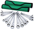 SK Flex-Head Ratcheting Wrench Set, Combination Wrench Set, 14-Piece, SAE 3/8" to 3/4", Metric 10 to 19mm, 72-Tooth, Premium CR-V Construction, with Rolling Pouch