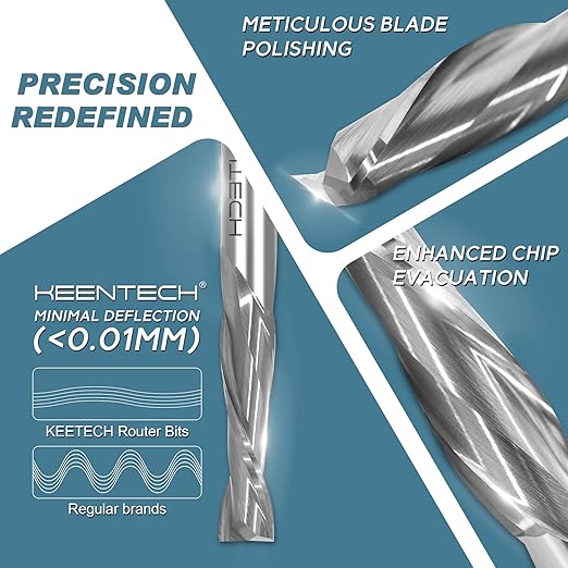 KEENTECH 1/2" Shank Upcut 2 Flute Flat Tip Sprial Router Bit for CNC Router Machine, 1/2" Cutting Diameter, 1-1/4" Cutting Depth, for Wood Cutting, Custom Furniture, Slot Mortise, Engraving, Carving