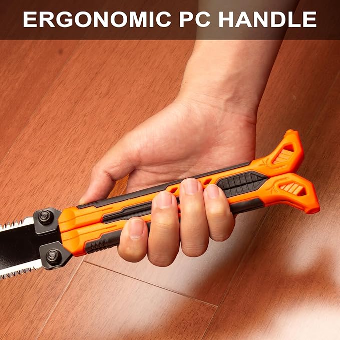 Hand Saw for Wood Cutting, 16 Inch Folding Hand Saw with SK5 Double Edged Blade, Orange