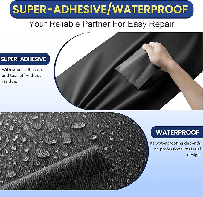Self-Adhesive Canvas Repair Tape, 8.3" x 11" Waterproof Canvas Repair Patch, Fabric Patch Repairs Kit for Furniture, Tents, Sunbrellas, Boat Covers Awnings, Couches, Clothes, Bags Black