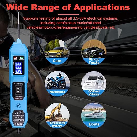 Multifunctional Car Circuit Tester,Digital Display Short Circuit Finder,6-24V AC/DC Car Power Tester, Component Activation Electrical Tester for Trailer Lights Testing/Continuity Testing