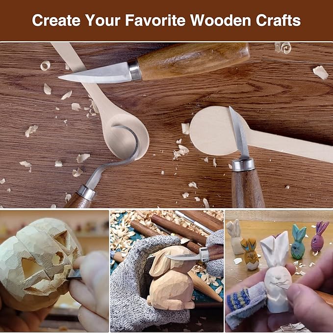 YHLAWM Wood Whittling Kit for Beginners, 7 Pcs Wood Carving Kit with 3 Pcs Carving Knives & 4 Pcs Carving Auxiliary Tools, Starters Carving Set, Gift Set for Kids and Adults