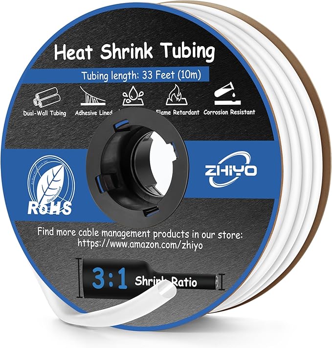 Heat Shrink Tubing 1/2 Inch, 3:1 Ratio Wires heat shrink tube, Dual Wall Adhesive-Lined Waterproof Shrink Wrap Tubing, 33FT White Industrial and Marine Grade Heat Shrink Wrap