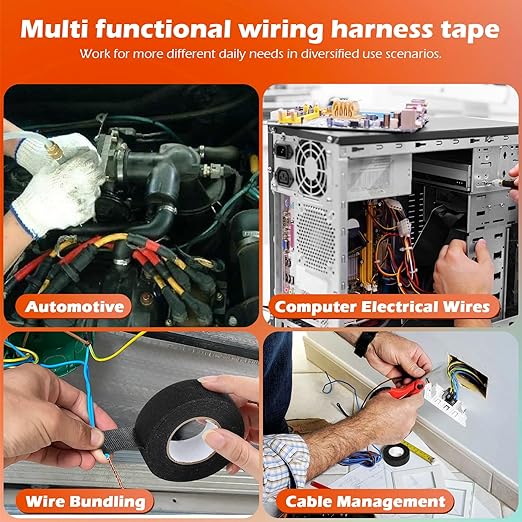 Wire Harness Automotive Tape Self-Adhesive Wiring Harness Cloth Electrical Tape 1 Inch x 30 Feet Car Insulated Wire Loom Tape for Automotive Engine Insulation Protection 6 Rolls