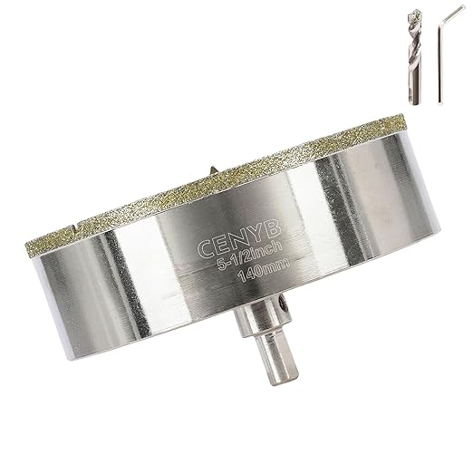 5-1/2inch | 140mm Diamond Hole Saw with Center Drill bit and Diamond-Coated Center Drill bit for Ceramic Glass Marble Fiberglass Granite and Porcelain Tiles by CENYB