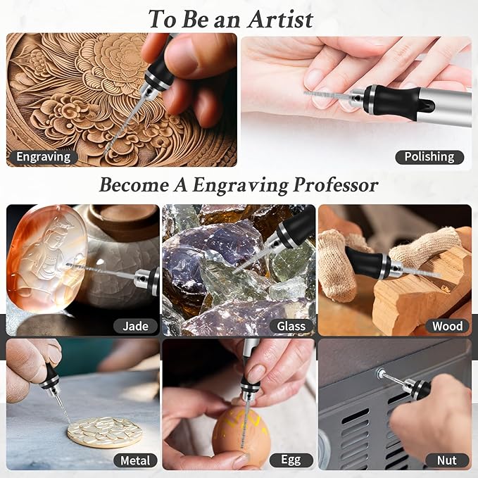 Engraving Pen with 37 Bits,Mini Electric Engraver Etching Machines Cordless Rotary Tools Engraved Jewelry Stone Metal Plastic Wood Resin Model (Silver)