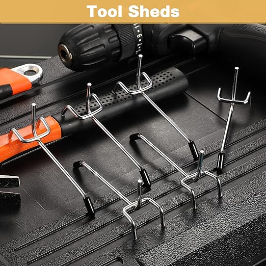 Moxweyeni 100 Pcs Pegboard Hooks Peg Board Organizer Accessories Holders Hanging Stainless Steel Display Wall Hooks for 1/8 and 1/4 Pegboard Wall for Garage Storage Tools(4 Inch)