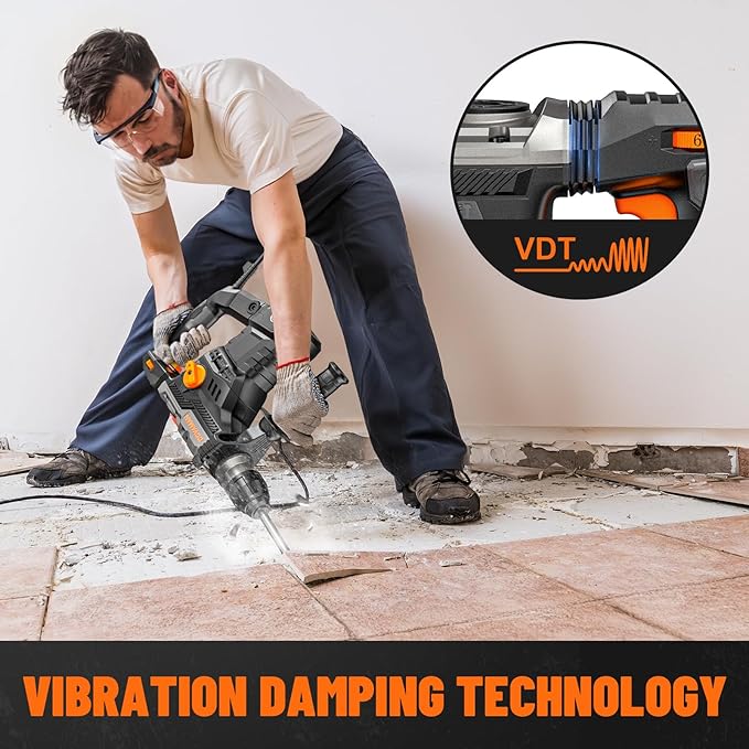 RH15A 1-9/16'' SDS-Plus Rotary Hammer Drill, 12.5Amp Heavy Duty Rotary Hammer with 4 Functions, Safety Clutch, Vibration Control, Corded Demolition Hammer for Concrete, Drill Bits and Chisels Included