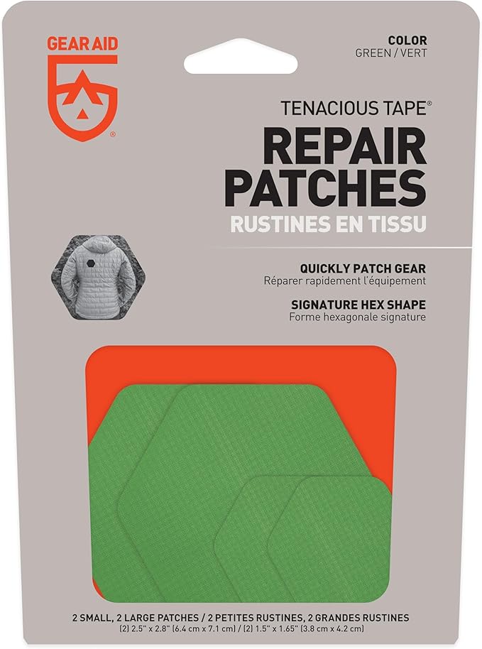 GEAR AID Tenacious Tape Hex 2.5” and 1.5” Repair Patches, Peel-and-Stick to Fix Holes and Burns in Down Jackets, Rain Gear, Tents, Tarps and More